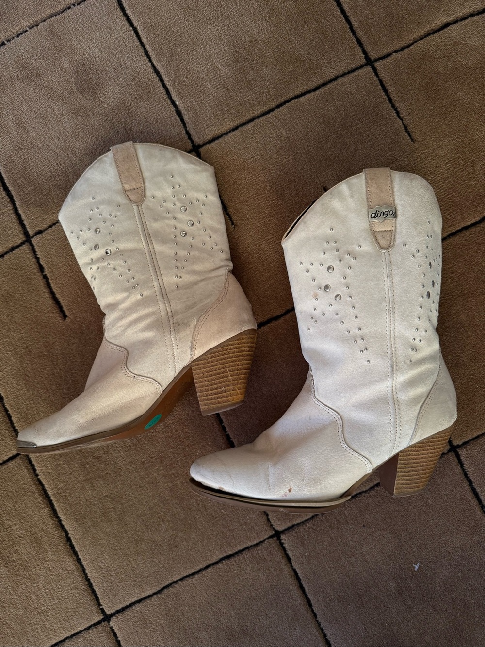 dingo Cream Western Studded Ankle Boots